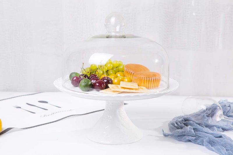 JusalphaÂ® 12 Inches White Porcelain Decorative Cake Stand-Cupcake Stand (CS01 - Glass Dome) - Image 4